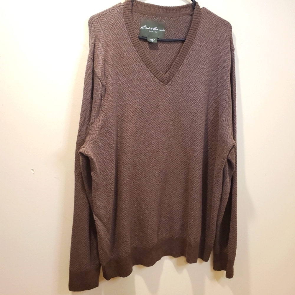 Eddie Bauer men's cotton pullover v neck sweater size XL
